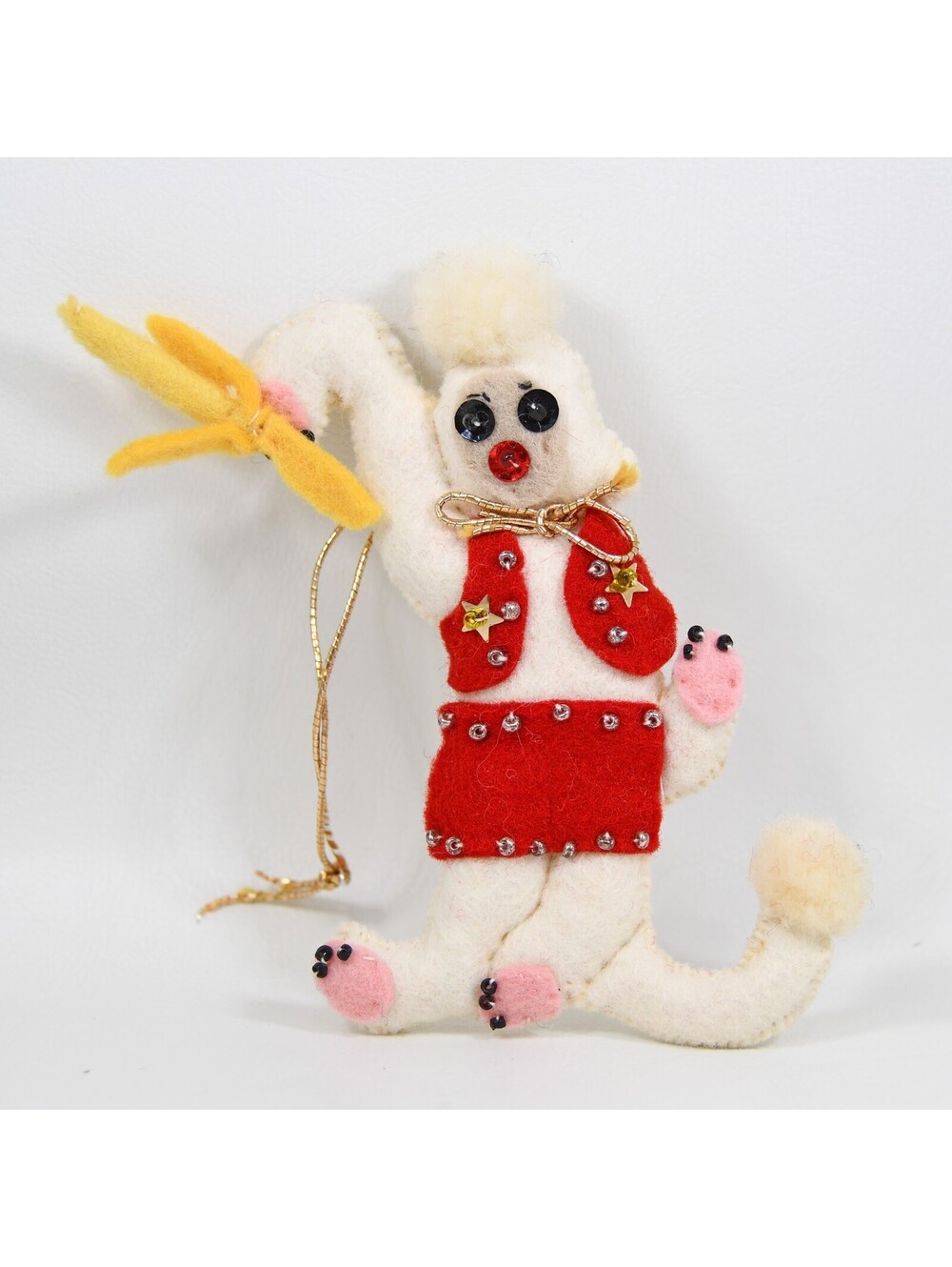 Vintage Felt Christmas Ornament Monkey with Banana Red Vest Shorts MCM 1960s 4"